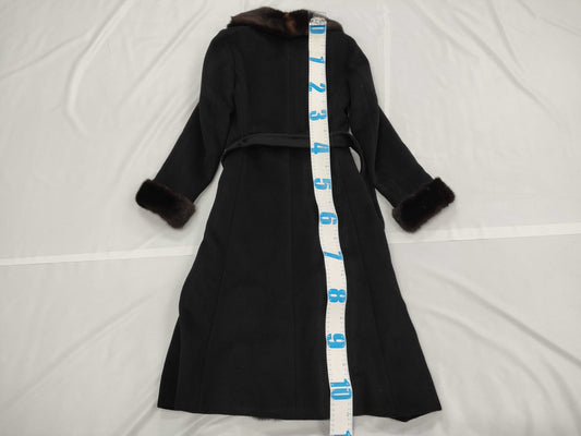 Max Mara Mink Cashmere Belted Coat with Belt, Black Cashmere, Maxi Length, Size 36 Coat