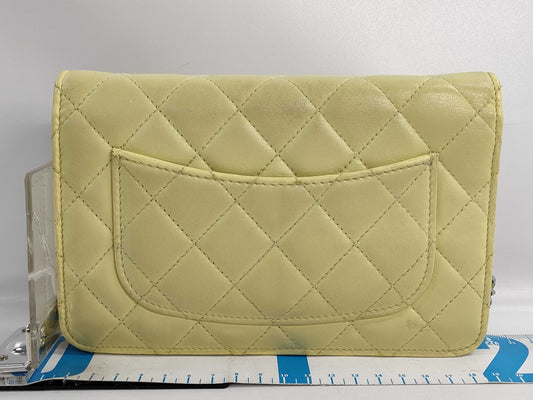 CHANEL Chanel Lambskin Chain Wallet Yellow with Serial Plate and Silver Hardware Shoulder Bag