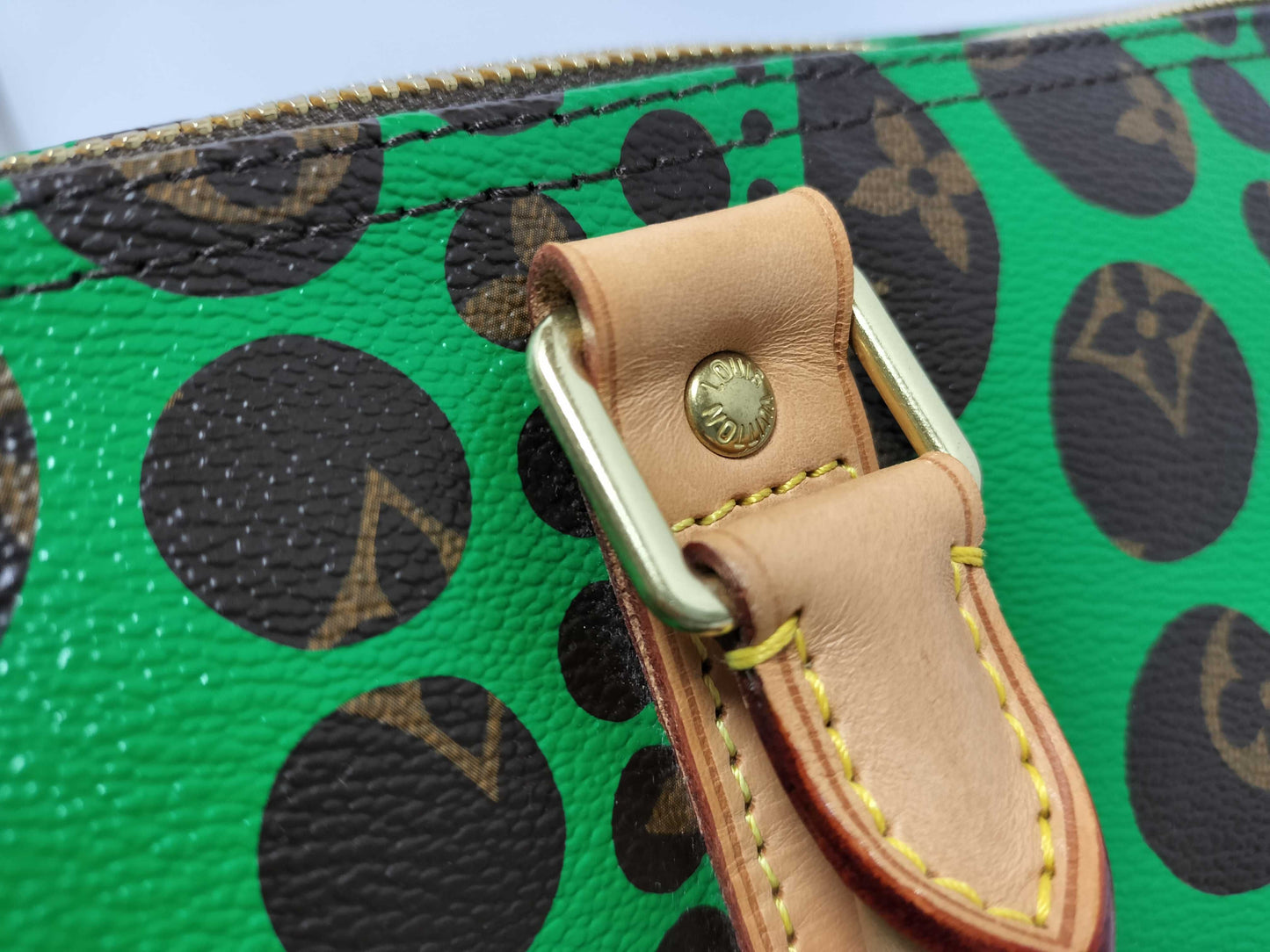 LOUIS VUITTON Green Yayoi Kusama Keepall 55 Boston Bag M40696