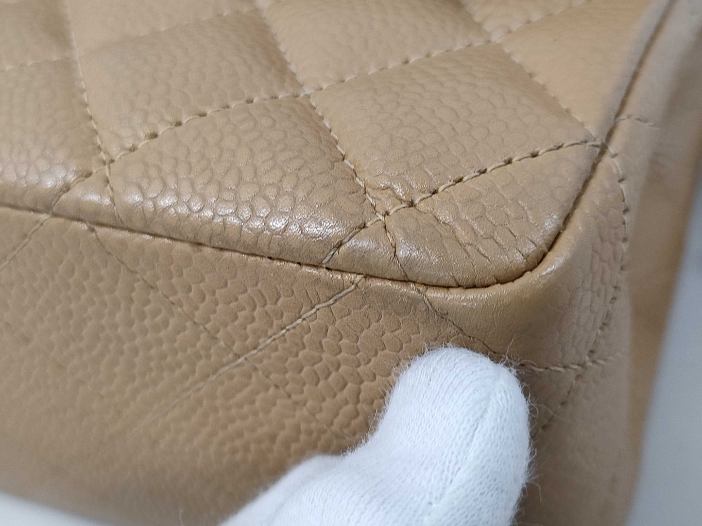 CHANEL Matelasse 25 Caviar Leather Chain Shoulder Bag Beige