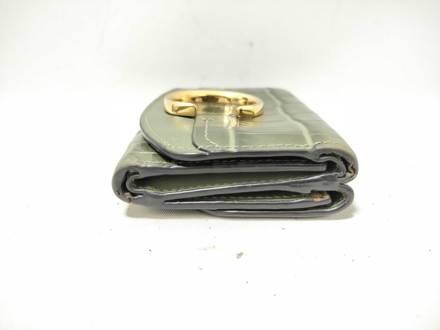 Chloe Chloe Croco Embossed Khaki Tri-fold Wallet