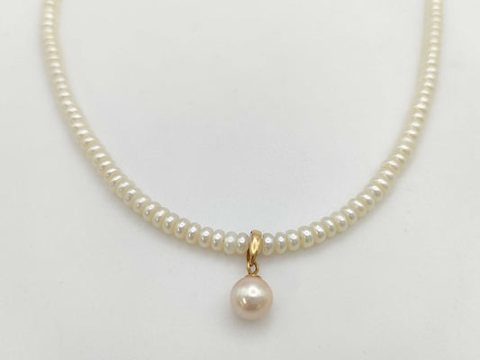 Semi-round pearl diameter: approximately 3.8-4.1mm, pearl diameter: approximately 7.1mm, 18K gold, 11.0g, necklace