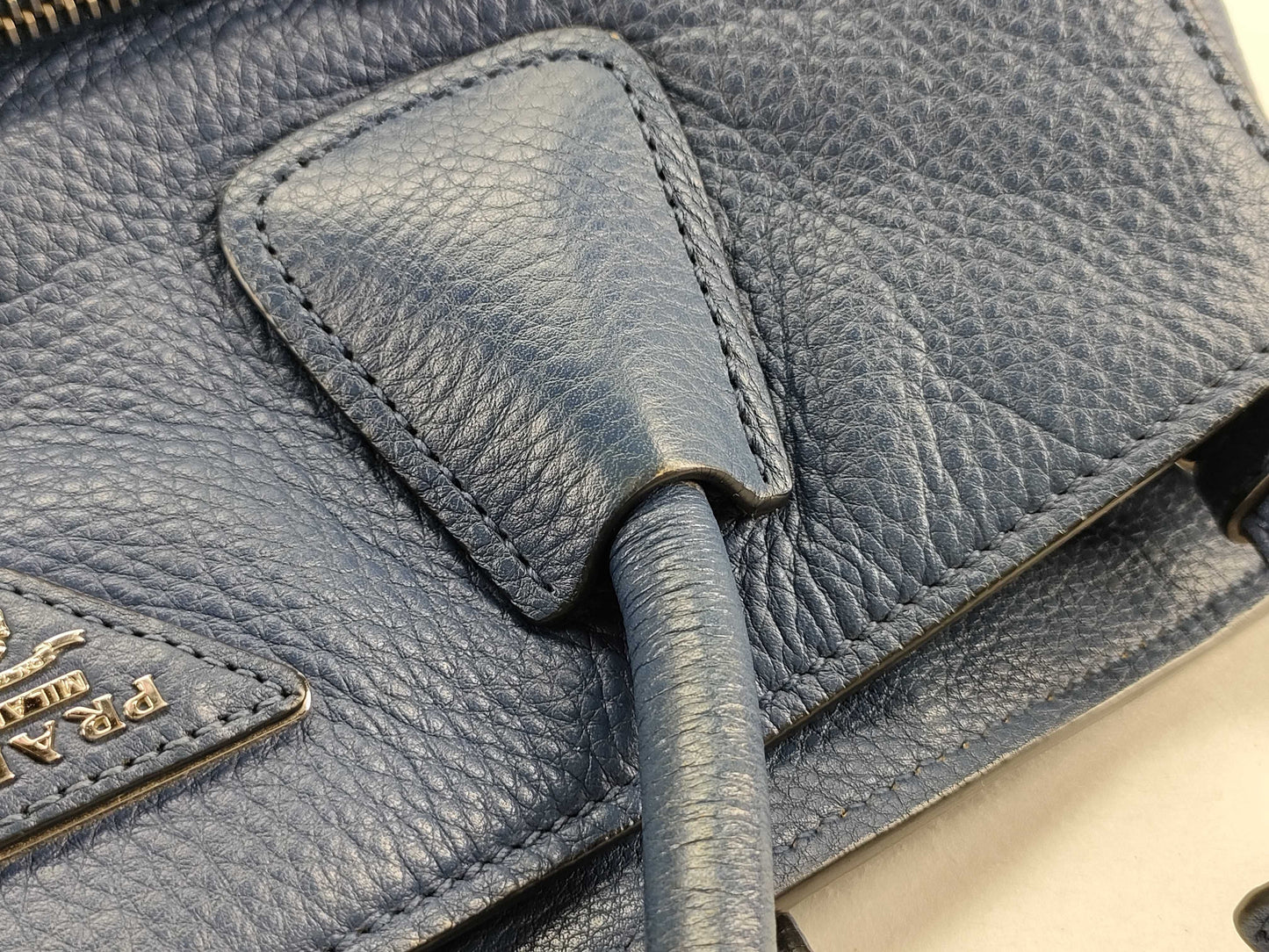 PRADA Vitello Dino Leather 2-Way Handbag BN2795 Blue Accessories: Dust Bag, Shoulder Strap, Tote Bag