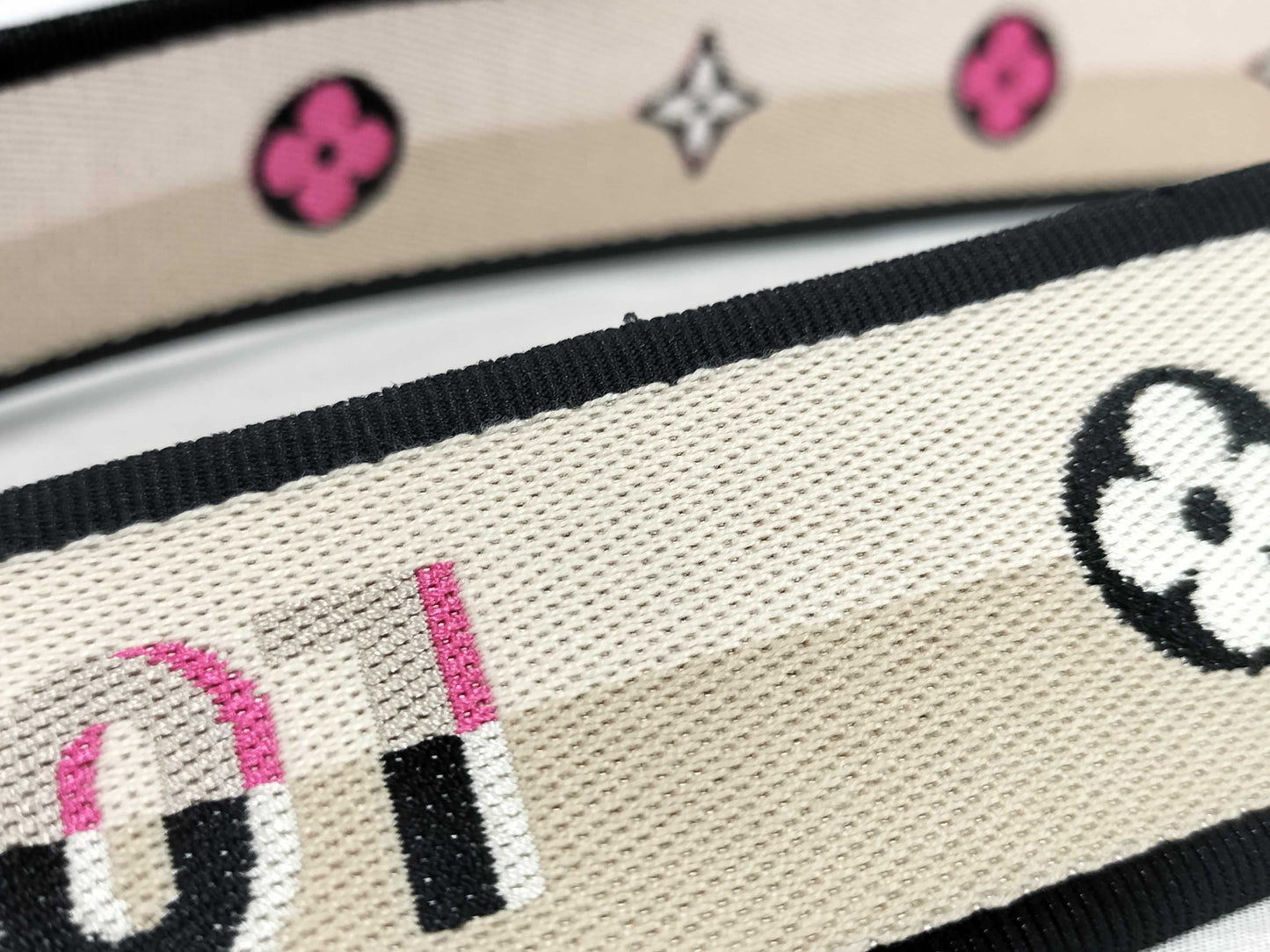 LOUIS VUITTON Signature Strap, Beige/Black/Pink, Signature Canvas with Gold Hardware