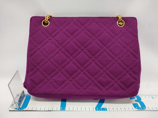 CHANEL Double Quilted Square Tote, Purple, Quilted Jersey Canvas, Gold Hardware, Shoulder Bag