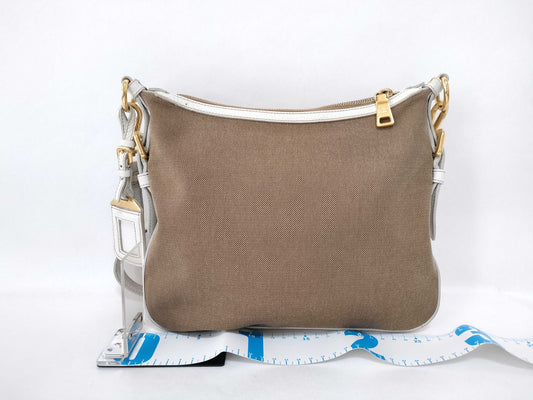 PRADA Prada Front Logo Crossbody Shoulder Bag in Beige Canvas with Gold Hardware