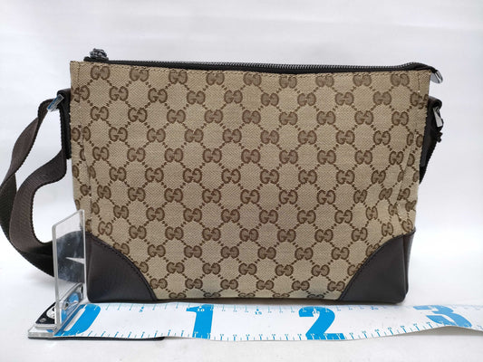 GUCCI GG Canvas Shoulder Bag, Canvas and Leather, Beige and Brown, 114273, Shoulder Bag