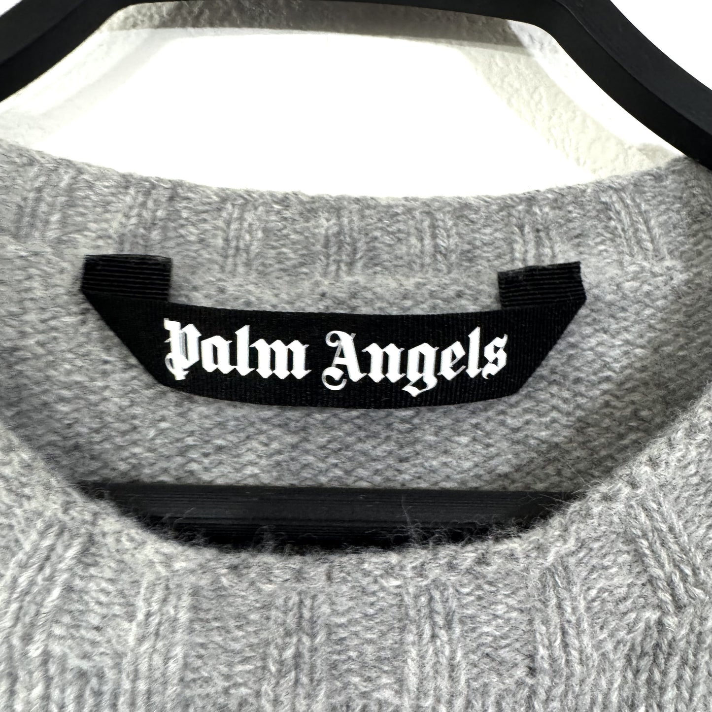 Palm Angels Back Logo Wool Blend Knit Gray Top