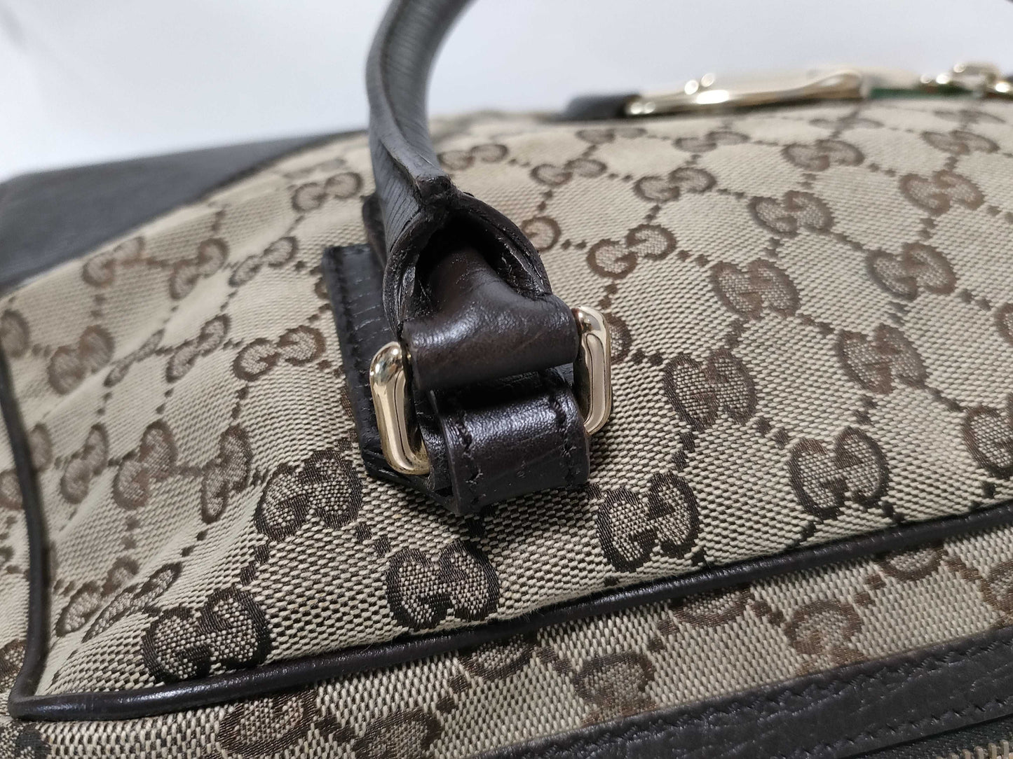 GUCCI GG Canvas 141503 Horsebit Boston Bag Canvas/Leather Beige/Brown Boston Bag