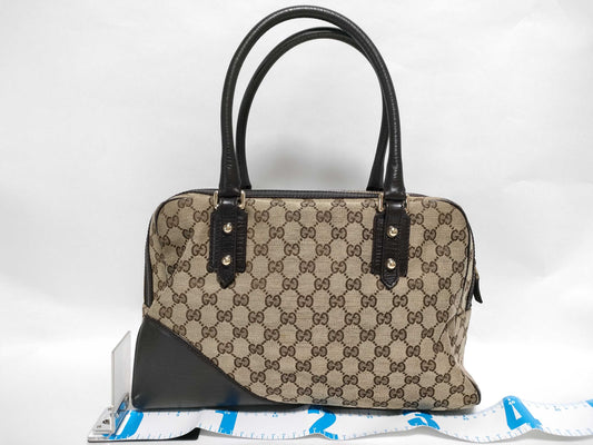 GUCCI 141503 Horsebit Boston Bag Canvas/Leather Beige/Brown