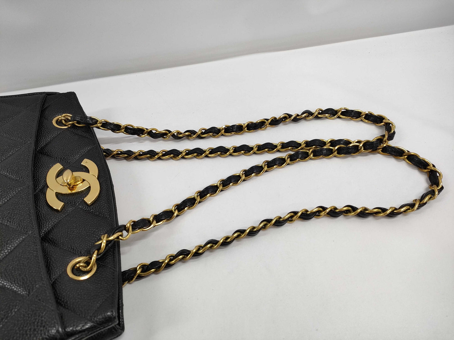 CHANEL Coco Mark Caviar Skin Tote Bag Chain Tote Bag with Certificate Seal