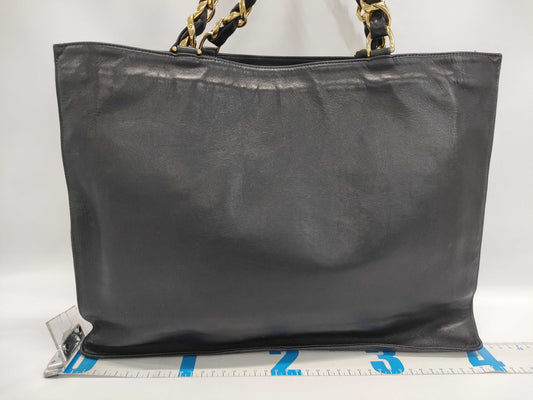 CHANEL Lambskin Chain Tote Bag with Large Coco Mark and GD Hardware, Black
