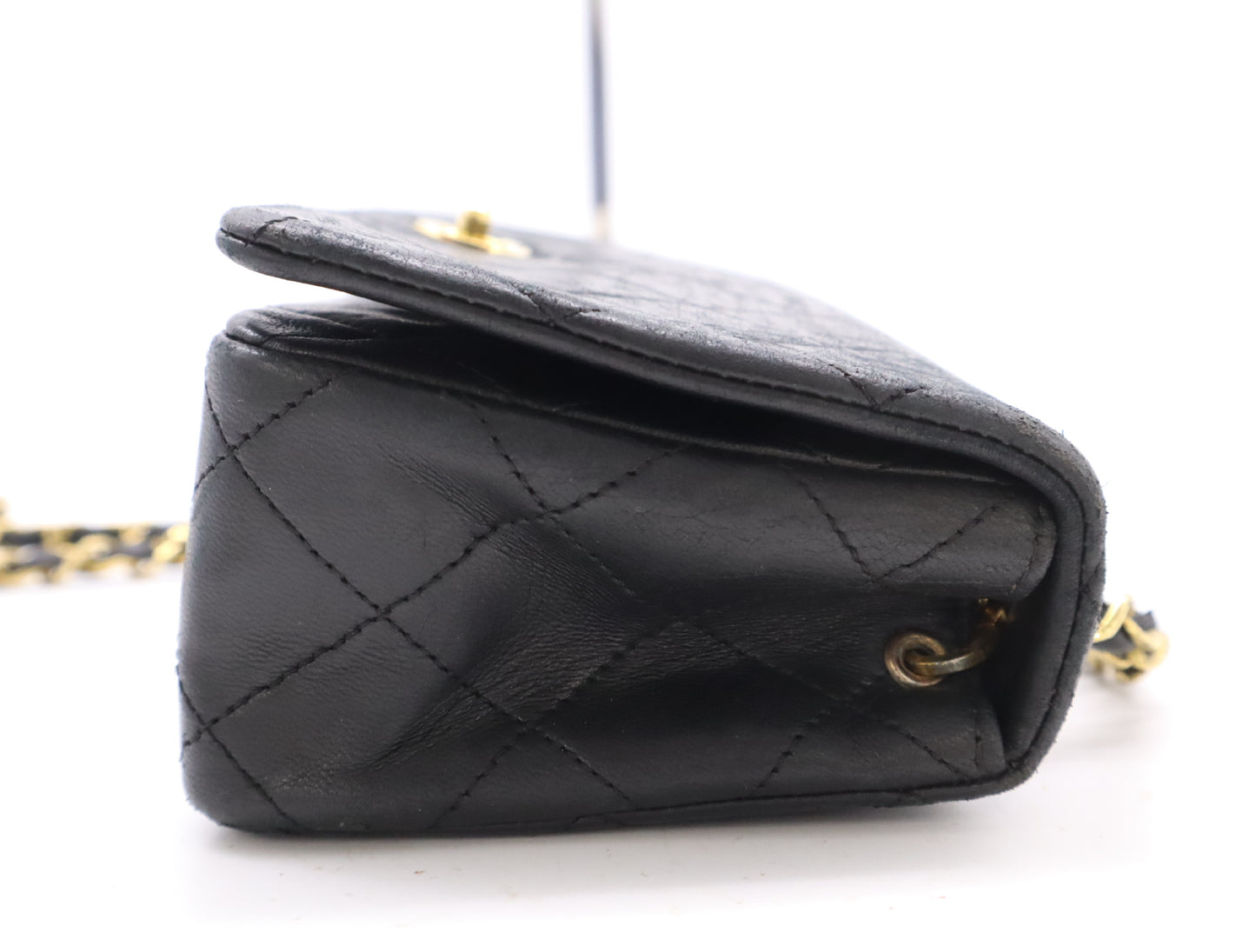 CHANEL Matelasse Mini Matelasse Lambskin Shoulder Bag with Full Flap, S-Chain, GD Hardware, Black, Seal, Card, 1377027