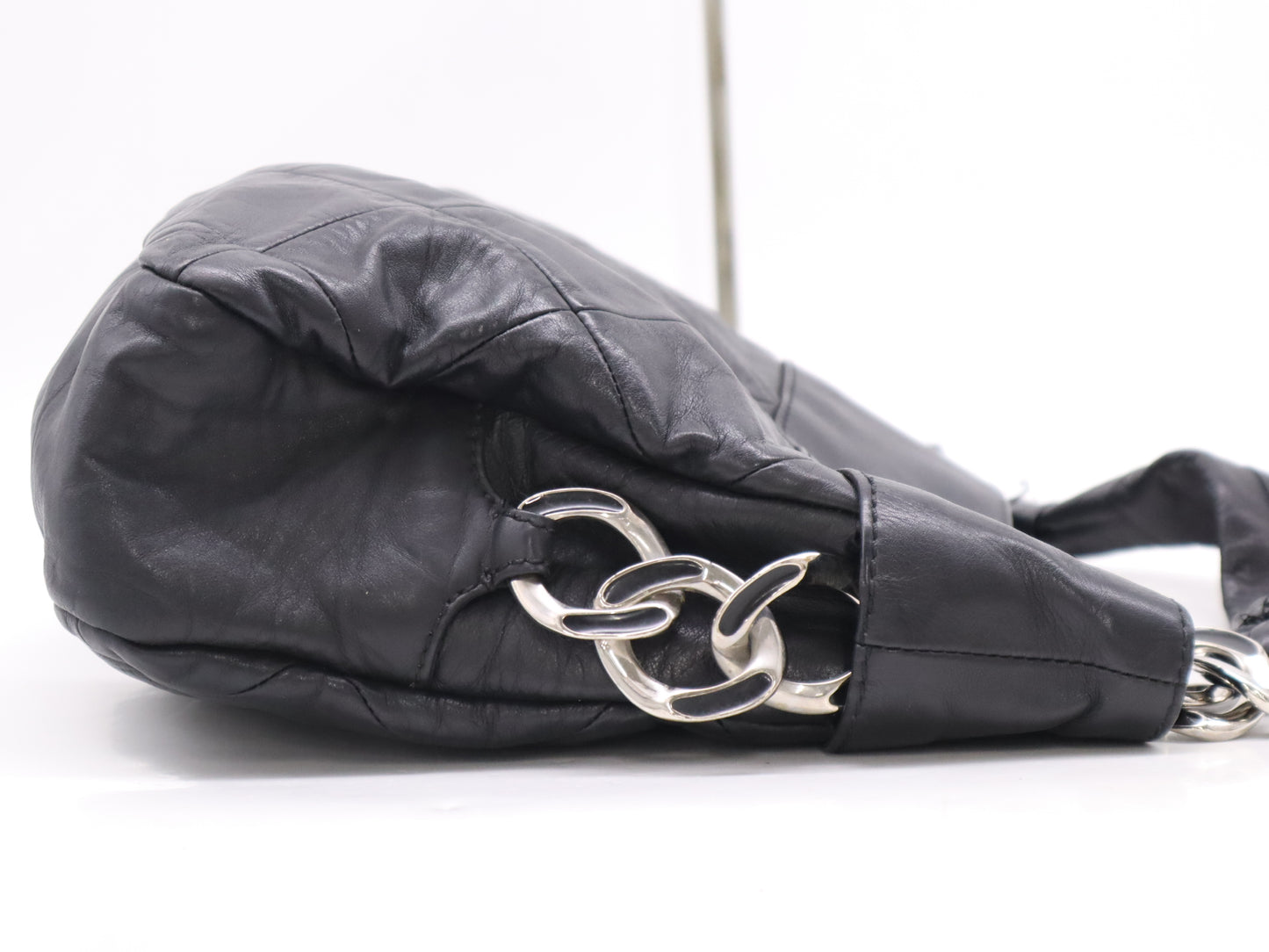 CHANEL Lambskin Lambskin Logo Chain Tote with Silver Hardware and Black Seal 11554345 Tote Bag