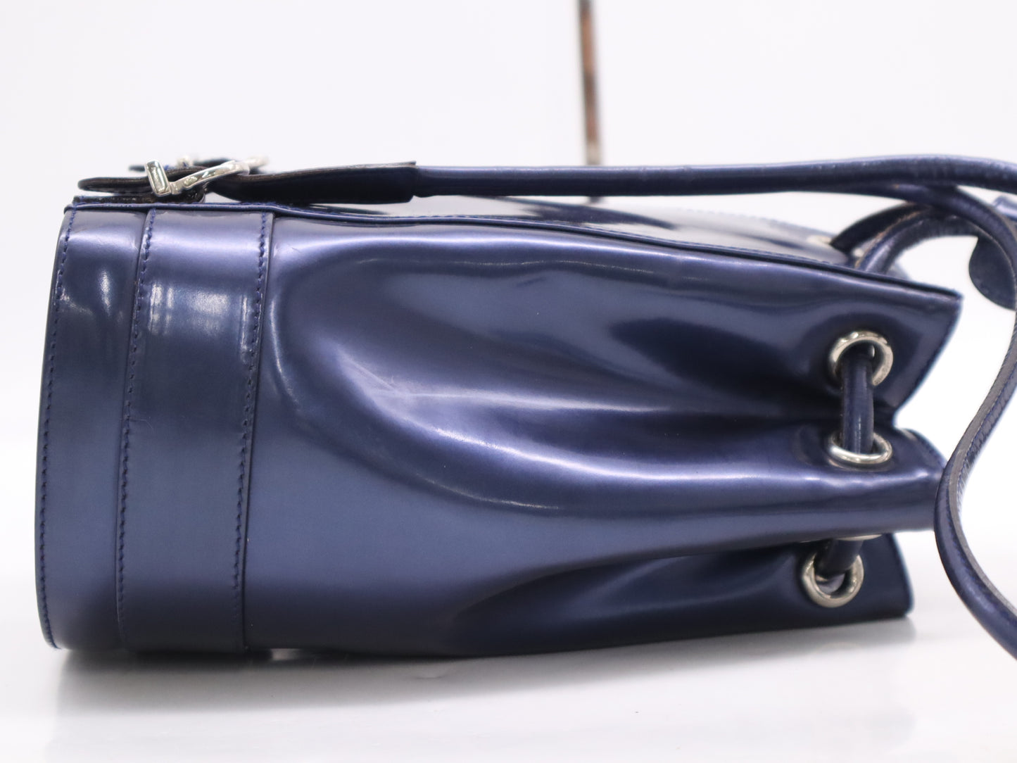 Salvatore Ferragamo Vara Patent Leather Shoulder Bag, Blue, Drawstring Style