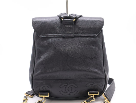 CHANEL Caviar Skin Triple Coco Mark Backpack in Black with Guarantee Card, 3889109