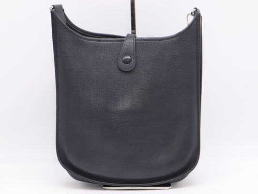 HERMES Evelyn Taurillon Clemence □J Stamp Evelyn 1PM Black Shoulder Bag with Shoulder Strap
