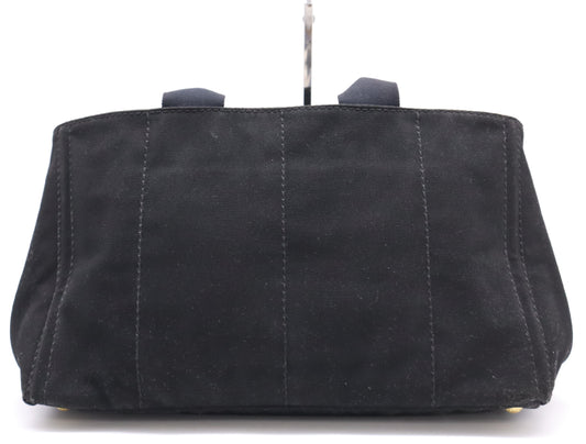 PRADA BN1872 Canvas Canapa Large Tote Bag with Triangle Logo, Black, Includes Dust Bag and Card