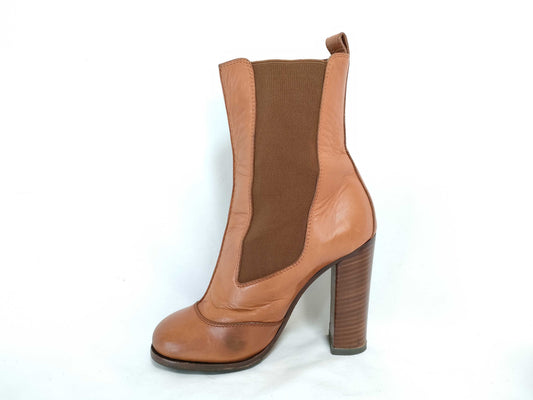CELINE Boots, Side Gore, Mid Chunky Heel, Size 36, Camel, Other Shoes