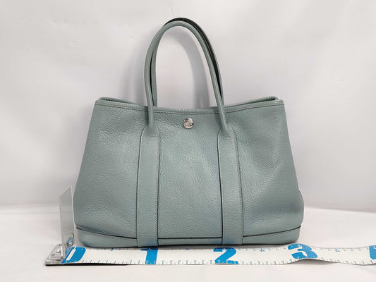 HERMES Garden Party TPM Handbag, Blue Run, Silver Hardware, Negonda, □M Engraved, Handbag
