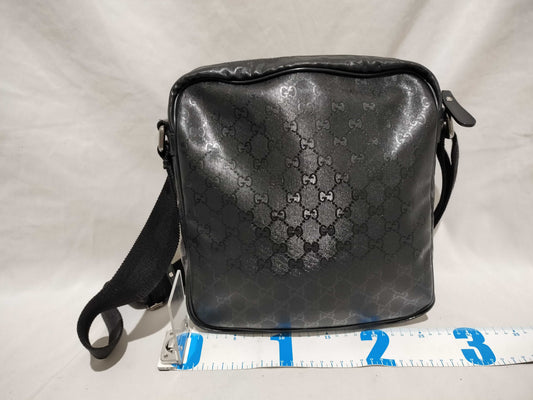 GUCCI 201448 Imprime Front Pocket Shoulder Bag Leather Black Shoulder Bag