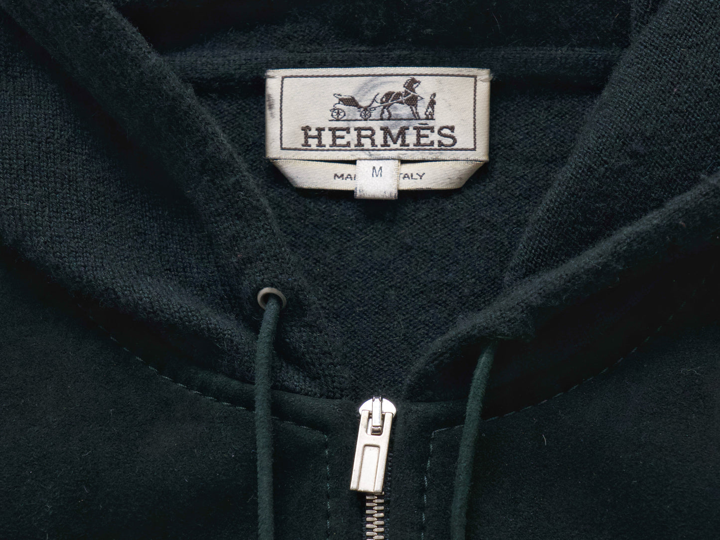 HERMES Men's Recent Suede Cashmere Zip Hoodie Dark Green M Jacket