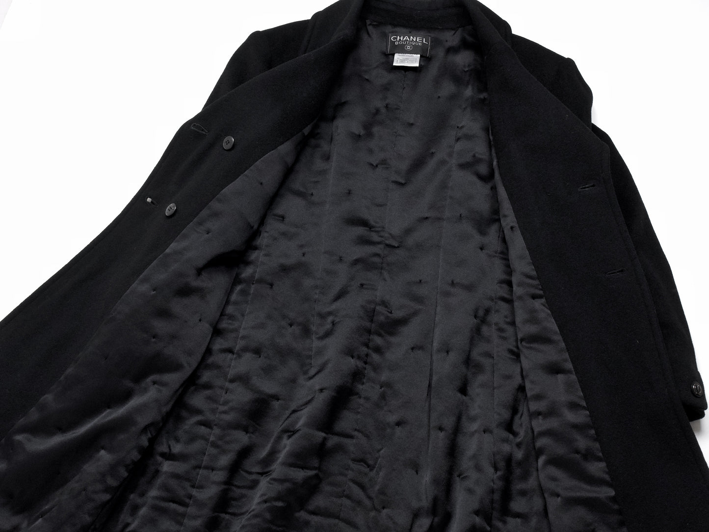 CHANEL Coco Mark 97A Wool Thin Quilted Lining A-Line Coat