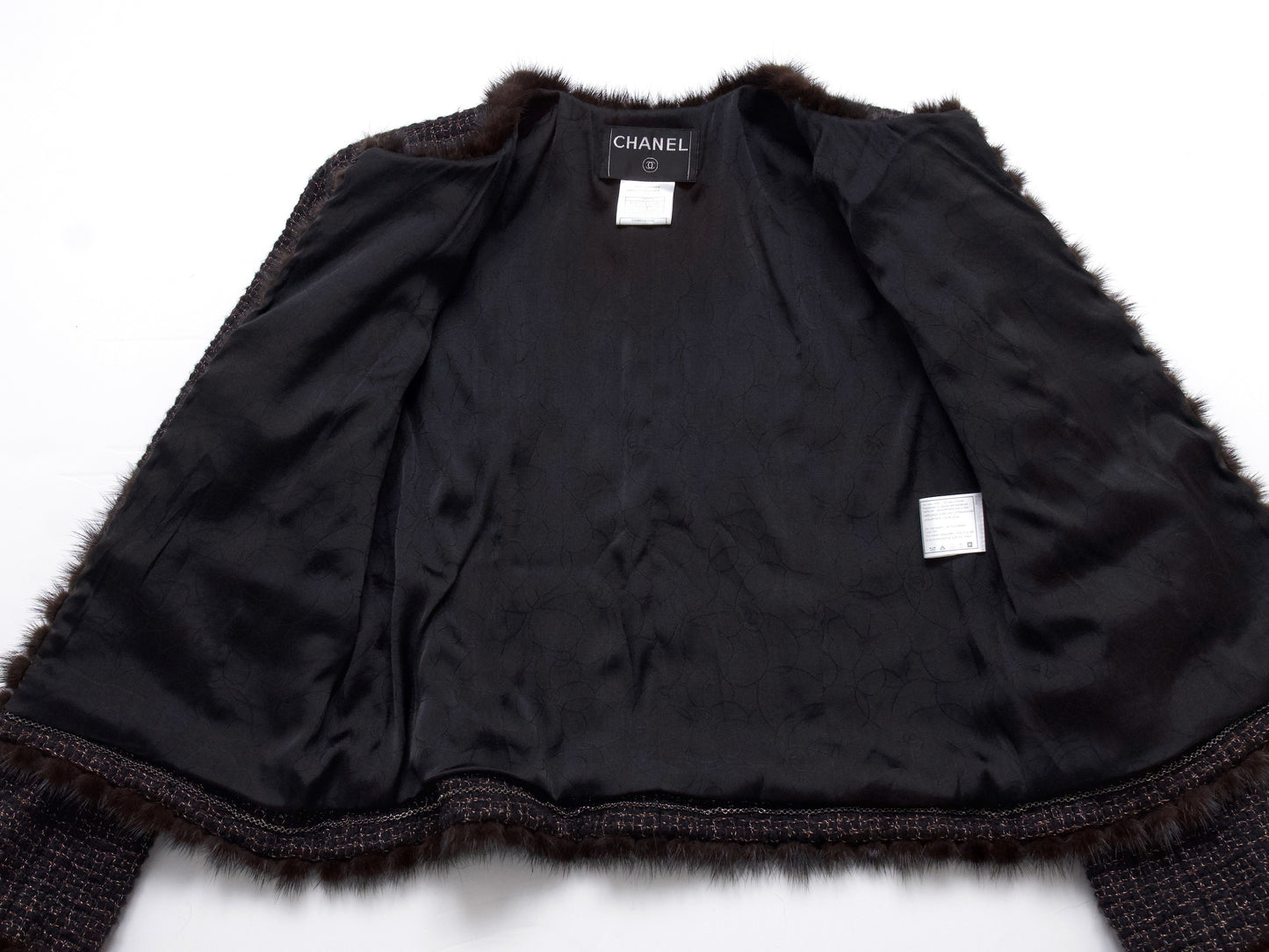 CHANEL Mink Trimmed Gold Mix Tweed Jacket