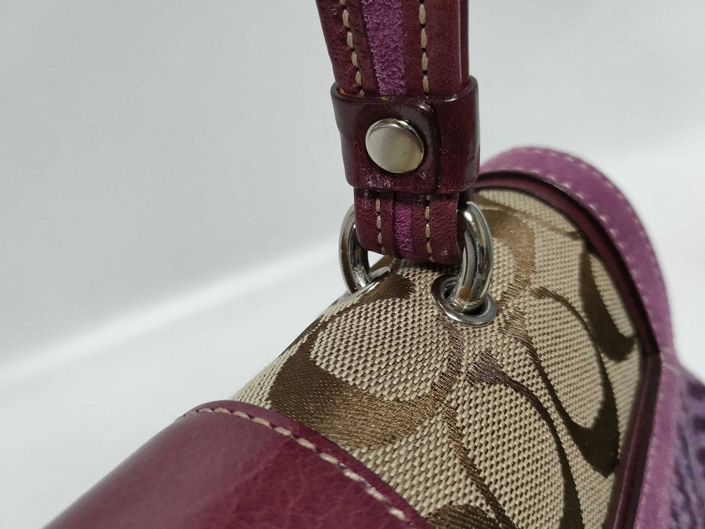 COACH Signature 9748 Signature Handbag Canvas/Wool/Suede Purple Handbag