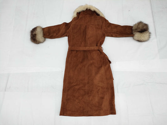 Yves Saint Laurent Lamb Leather Sheepskin Fur Fur Suede Coat Size M Dress
