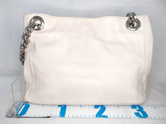 VALENTINO VALENTINO Chain Shoulder Tote Bag with Studs, V Logo, Quilted Leather, and Tassel, Ivory Tote Bag