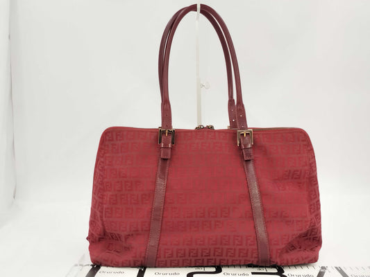 FENDI Zucchino Canvas Red Tote Bag