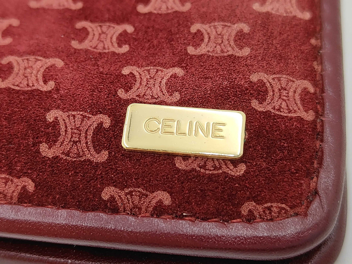 CELINE Macadam Second Bag Suede Bordeaux Clutch Bag