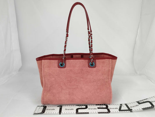 CHANEL Deauville Leather Chain Handbag Tote Bag
