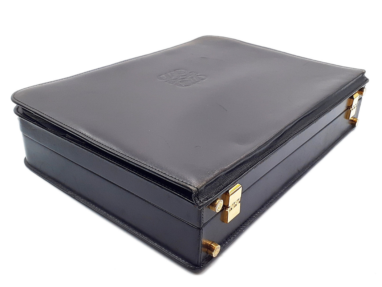 LOEWE Anagram Leather Black Gold Hardware Dial Lock 430 Business Bag