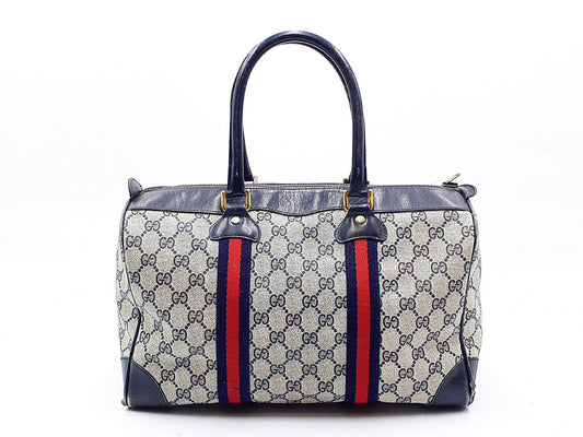 GUCCI GG Supreme Sherry Line Gold Hardware Leather Hand Handbag