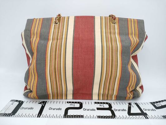 CHANEL Stripe Pattern Cloth Beige Tote Bag Tote Bag