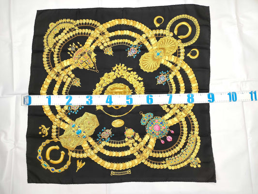 HERMES Carres HERMES Curry 90 Silk Scarf KOSMINA Space Black Scarf