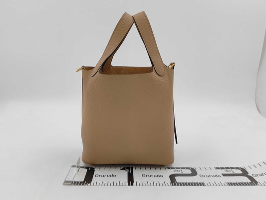 HERMES Picotan Lock 18 PM Chai Gold Hardware B-Engraved Pouch