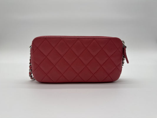 CHANEL CHANEL Shoulder Bag Caviar Skin Chain Wallet Matlasse Cocomark Pink Shoulder Bag