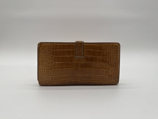 HERMES HERMES Long Wallet Bi-Fold Alligator Crocodile Beance Souffle Pouch