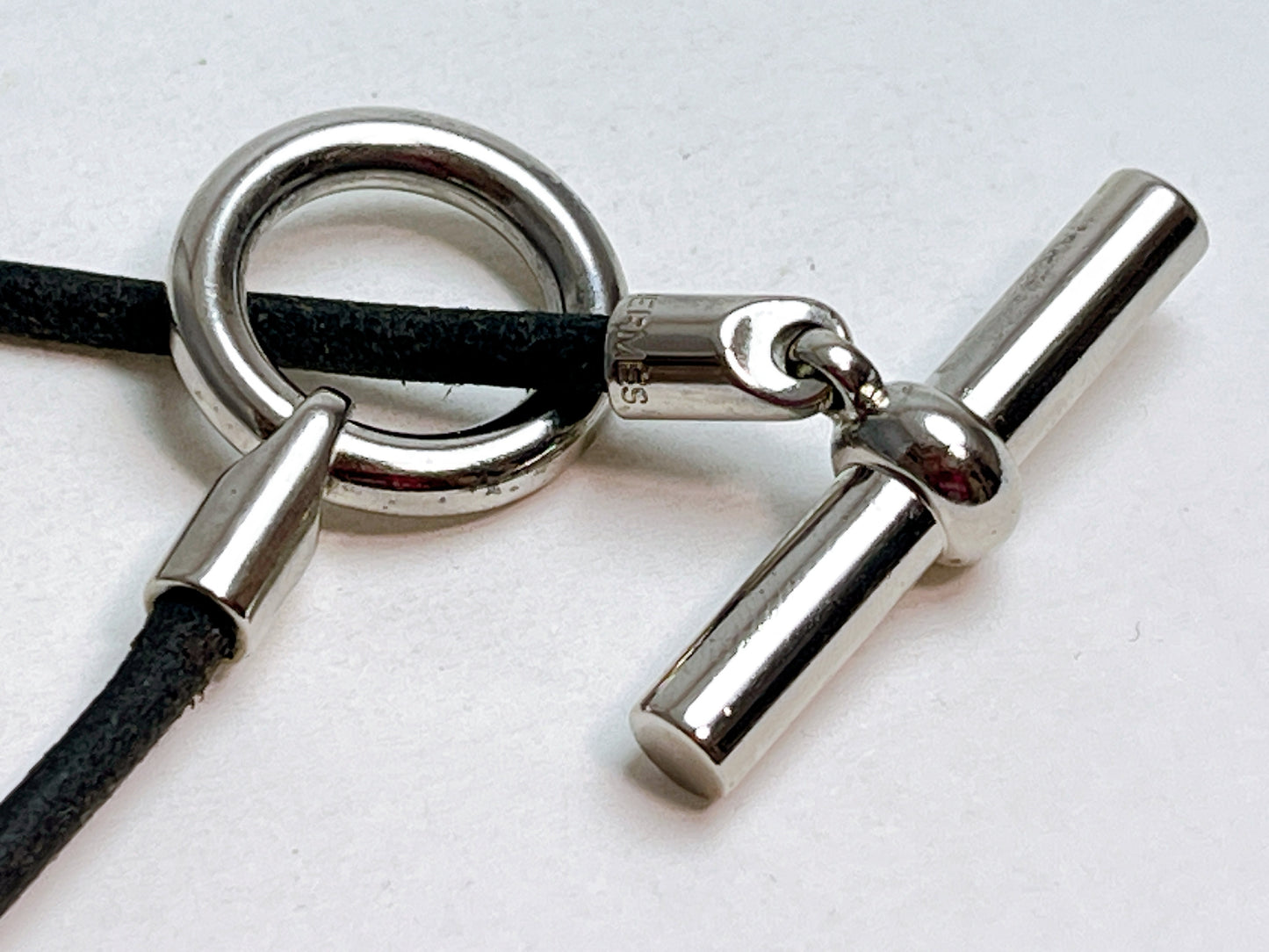 HERMES Granan Toggle Leather Choker Black Bracelet Bangle