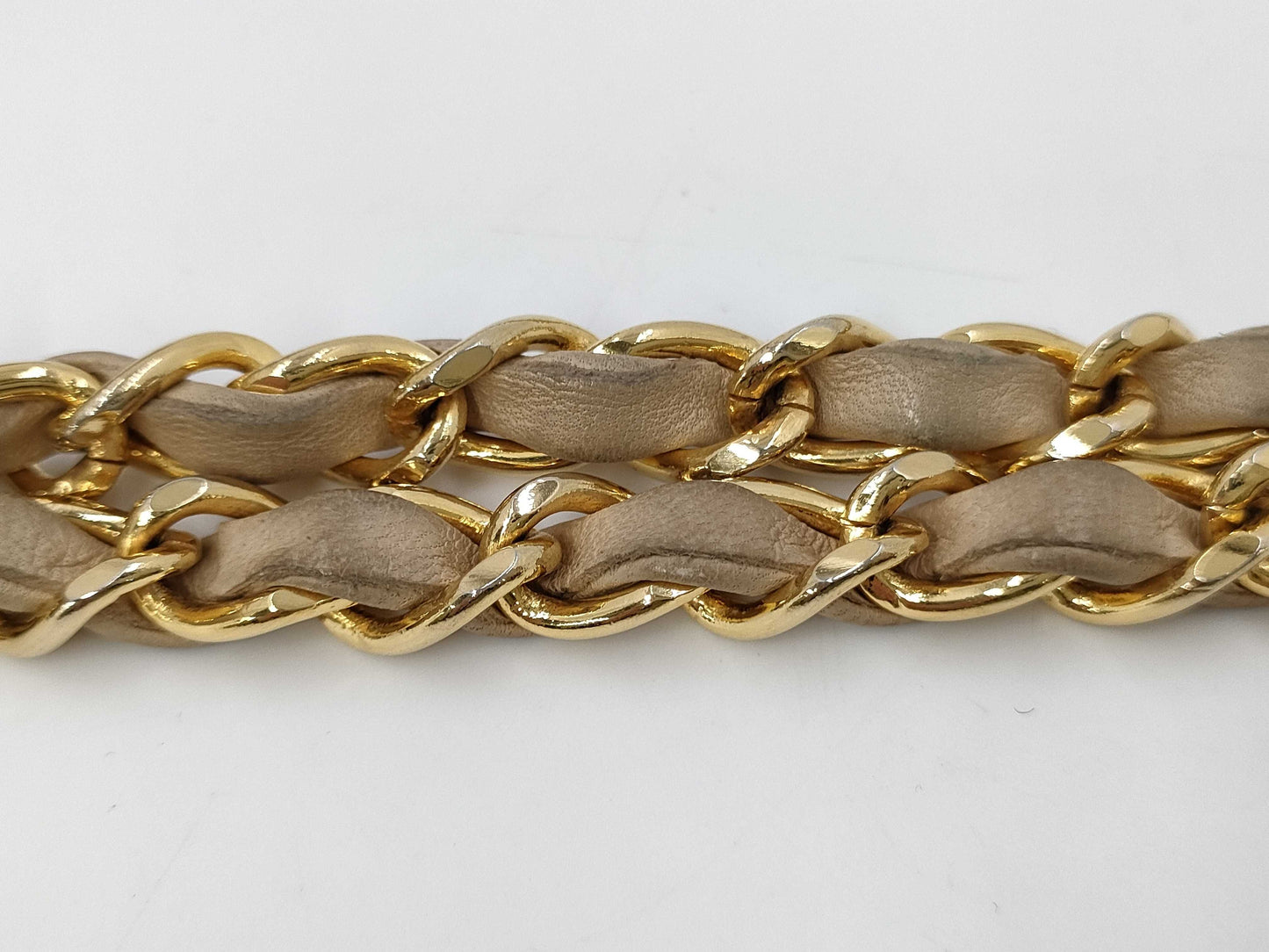 CHANEL Lambskin Double Flap V-Stitch Beige Chain Shoulder Bag