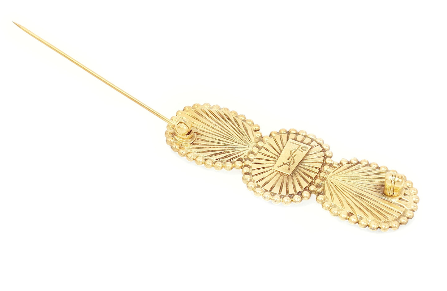 Yves Saint Laurent Yves Saint Laurent - Gold Color Multicolor Stone Brooch - 11.9g Brooch