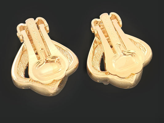 Dior Christian Dior, gold-toned, twisted heart design, logo, earrings, 5.6g ring