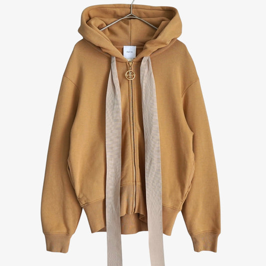 PATOU Patou Back Logo Ribbon Full Zip Hoodie Camel S Tops