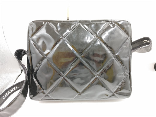 CHANEL Matlasse Seal 4147101 Patent Leather Black Shoulder Bag