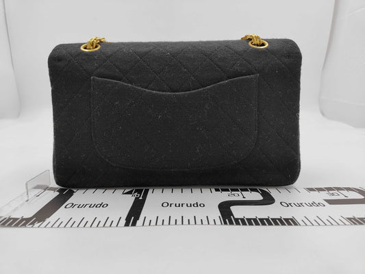 CHANEL Chain Cotton Jersey Black Shoulder Bag