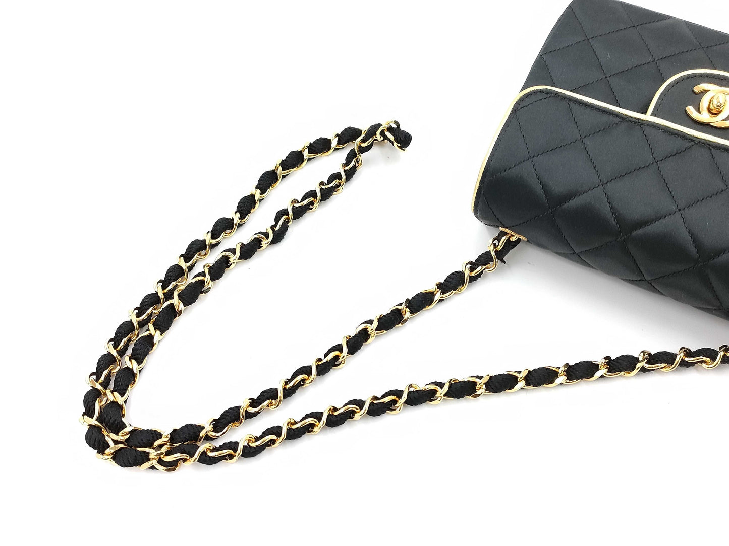 CHANEL Chain Shoulder Mini Satin Black/Gold Shoulder Bag