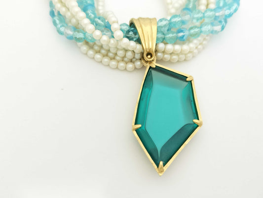 GIVENCHY Givenchy Necklace Beaded Pearl Colored Stone Blue Necklace